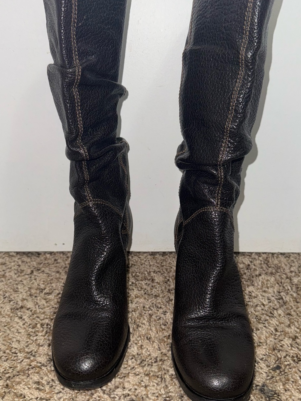 Emporio Armani Black Leather Knee-High Heeled Boots Size 7.5